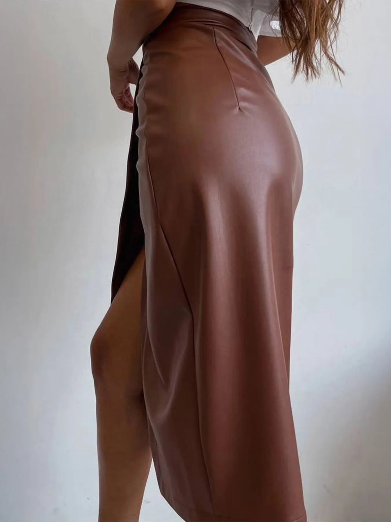 Slit Leather Midi Skirt-Skirts-Trendsi-[option4]-[option5]-[option6]-[option7]-[option8]-Shop-Boutique-Clothing-for-Women-Online