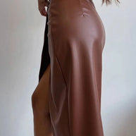 Slit Leather Midi Skirt-Skirts-Trendsi-[option4]-[option5]-[option6]-[option7]-[option8]-Shop-Boutique-Clothing-for-Women-Online