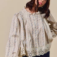 SO ME Floral Print Lace Button Down Shirt-Blouses-Trendsi-[option4]-[option5]-[option6]-[option7]-[option8]-Shop-Boutique-Clothing-for-Women-Online