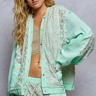 POL Exposed Seam Button Down Hooded Jacket with Lace Detail-Jacket-Trendsi-PALE MINT-S-[option4]-[option5]-[option6]-[option7]-[option8]-Shop-Boutique-Clothing-for-Women-Online