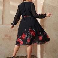 Honey Plus Size Floral Surplice Neck Tie Waist Dress-Dresses-Trendsi-[option4]-[option5]-[option6]-[option7]-[option8]-Shop-Boutique-Clothing-for-Women-Online