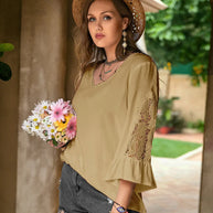 Plus Size Lace Detail V-Neck Flounce Sleeve Blouse-Blouses-Trendsi-[option4]-[option5]-[option6]-[option7]-[option8]-Shop-Boutique-Clothing-for-Women-Online