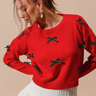 SO ME Ribbon Bow Applique Sweater-Sweaters-Trendsi-RED/HUNTER-S-[option4]-[option5]-[option6]-[option7]-[option8]-Shop-Boutique-Clothing-for-Women-Online