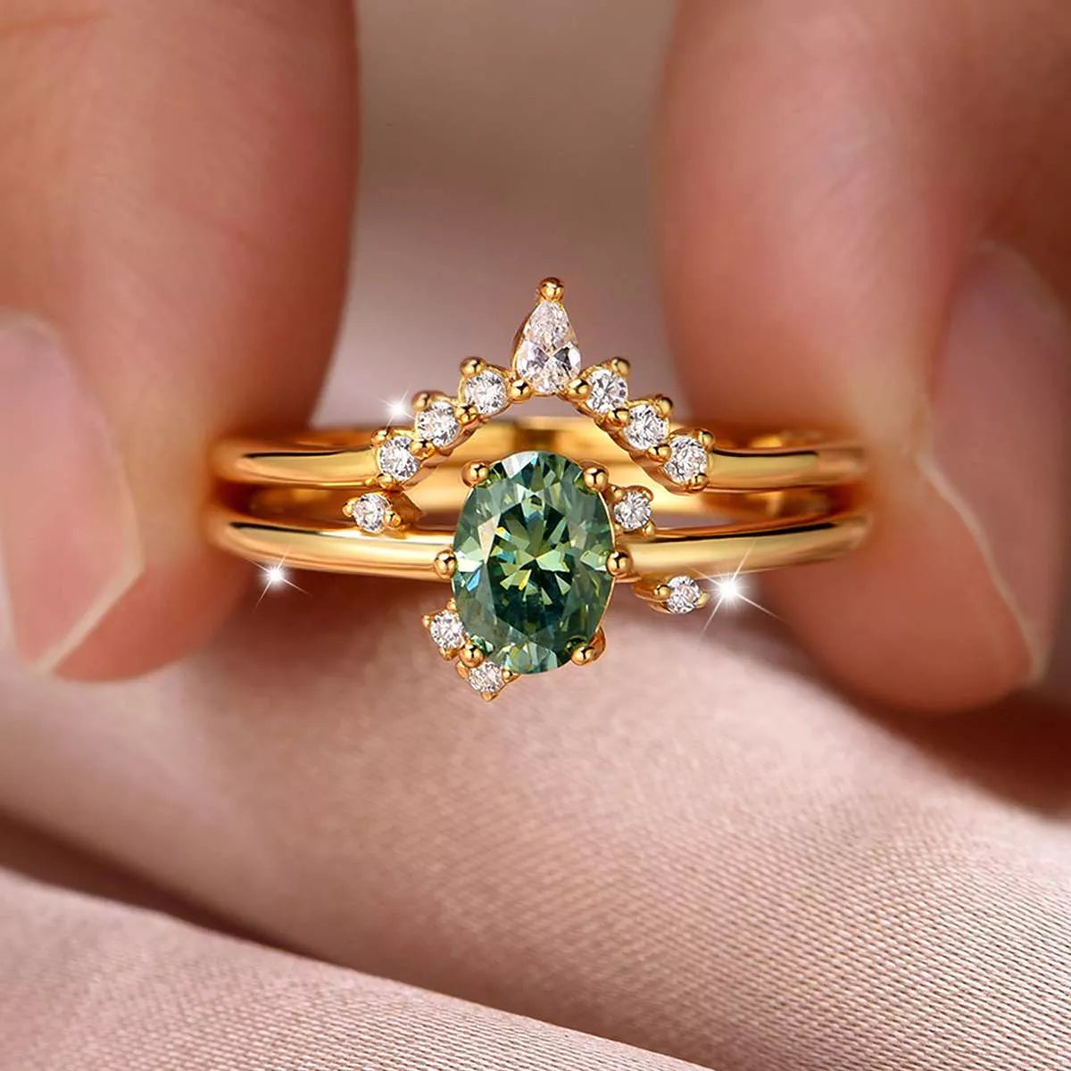 1 Carat Moissanite 925 Sterling Silver 2 Piece Ring-ring-Trendsi-Gold-6-[option4]-[option5]-[option6]-[option7]-[option8]-Shop-Boutique-Clothing-for-Women-Online