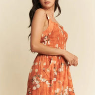 Davi & Dani Floral Ruffle Square Neck Smocking Bodice Jumpsuit-Jumpsuits & Rompers-Trendsi-[option4]-[option5]-[option6]-[option7]-[option8]-Shop-Boutique-Clothing-for-Women-Online