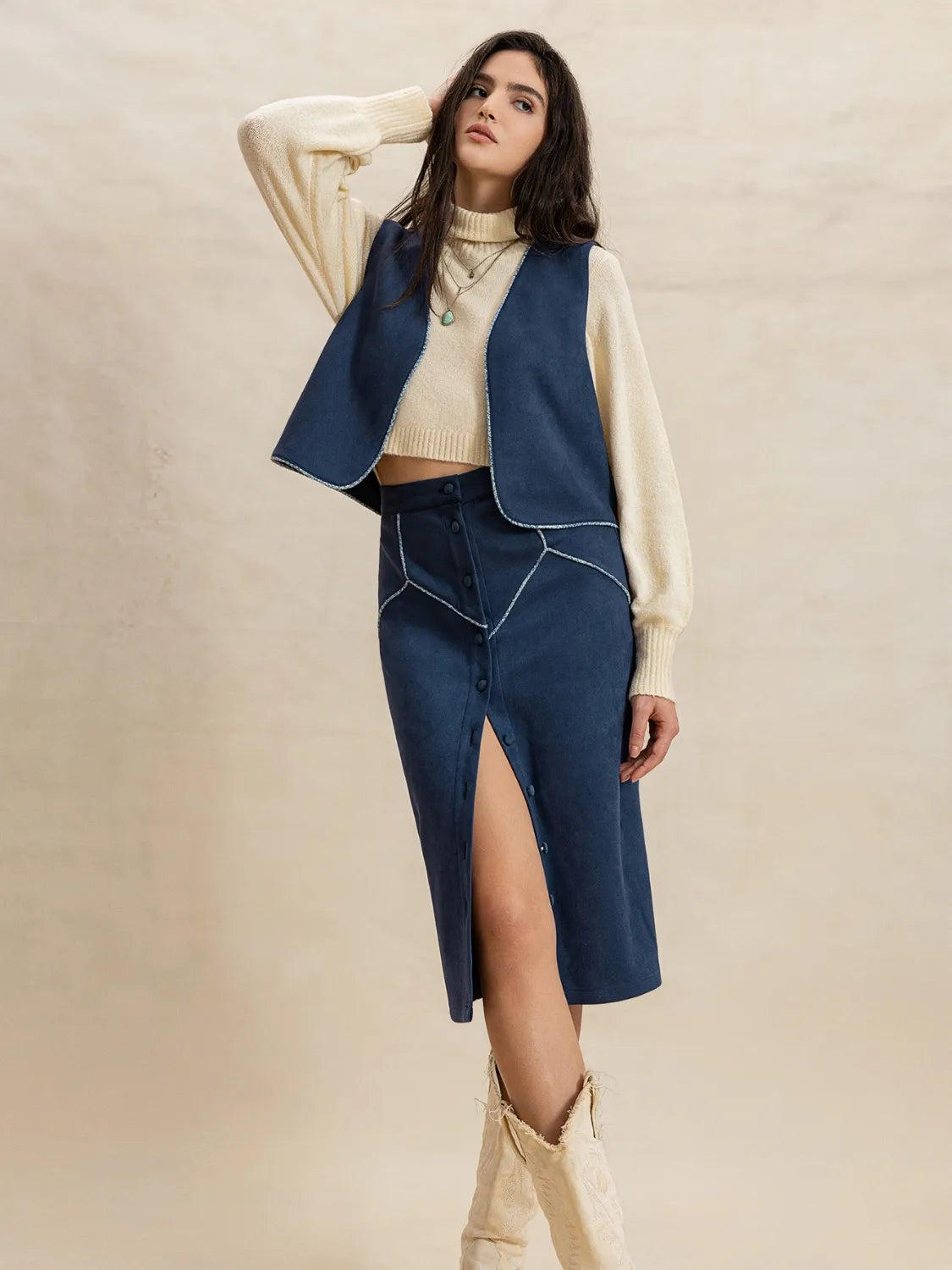Open Front Vest and Buttoned Skirt Set-sets-Trendsi-Peacock Blue-S-[option4]-[option5]-[option6]-[option7]-[option8]-Shop-Boutique-Clothing-for-Women-Online