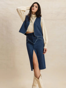 Open Front Vest and Buttoned Skirt Set-sets-Trendsi-Peacock Blue-S-[option4]-[option5]-[option6]-[option7]-[option8]-Shop-Boutique-Clothing-for-Women-Online