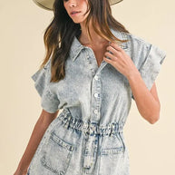 Annie Wear Elastic Waistband Short Sleeve Denim Romper-Rompers-Trendsi-Light-S-[option4]-[option5]-[option6]-[option7]-[option8]-Shop-Boutique-Clothing-for-Women-Online