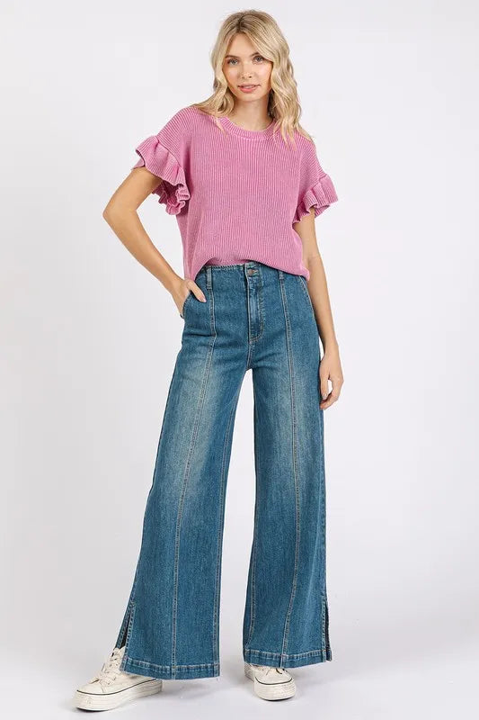 Mittoshop Medium Wash Seam Detail Wide Leg Denim Jeans-Jeans-Trendsi-[option4]-[option5]-[option6]-[option7]-[option8]-Shop-Boutique-Clothing-for-Women-Online