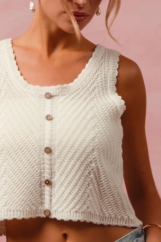 SO ME Chevron Pattern Buttoned Front Lightweight Tank Top-Tank Tops & Camis-Trendsi-[option4]-[option5]-[option6]-[option7]-[option8]-Shop-Boutique-Clothing-for-Women-Online