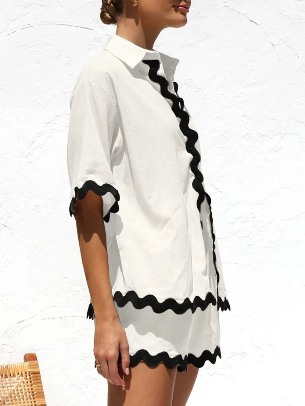 Contrast Trim Half Sleeve Top and Shorts Set-Sets-Trendsi-[option4]-[option5]-[option6]-[option7]-[option8]-Shop-Boutique-Clothing-for-Women-Online