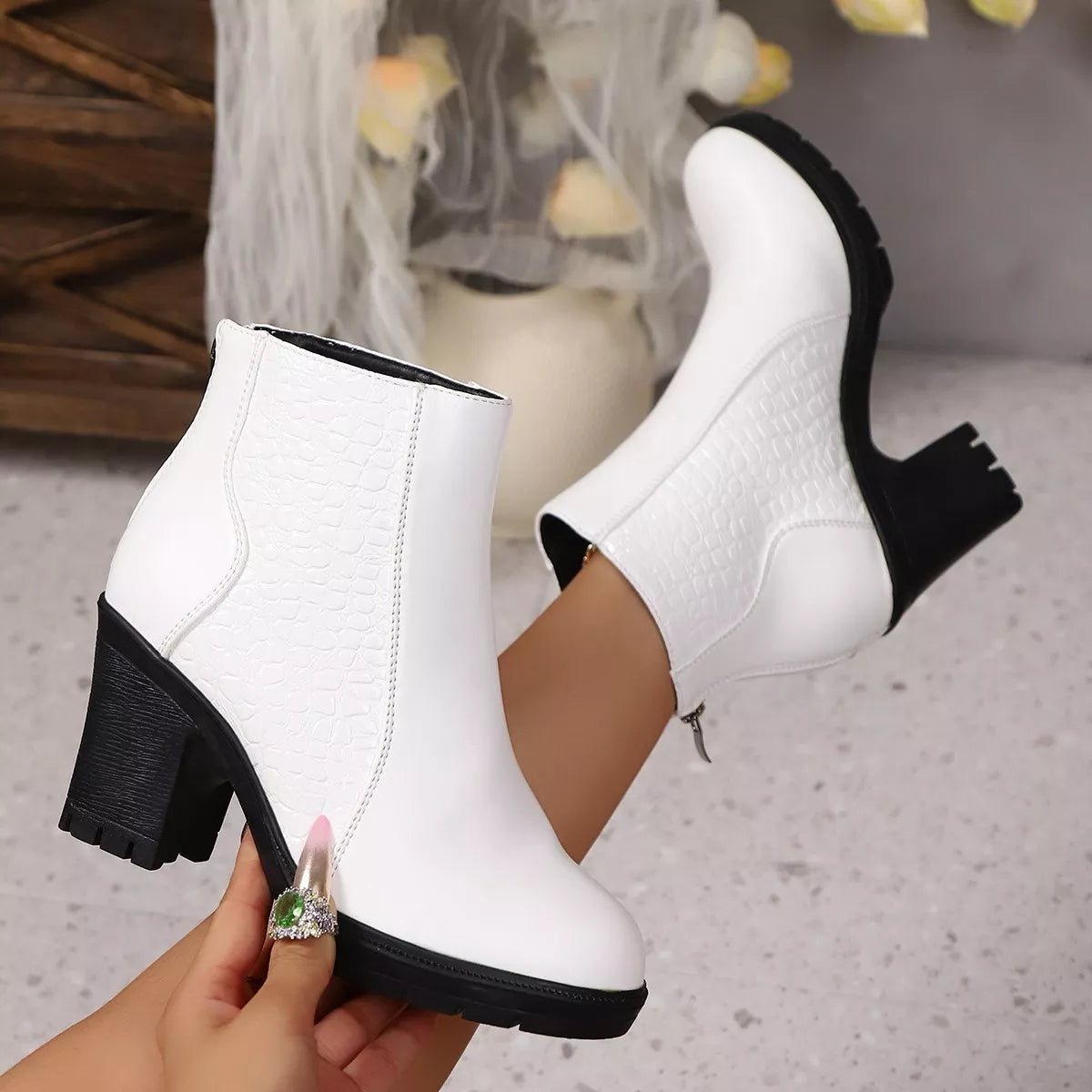 Point Toe Block Heels Boots-110 Fashion Boots-Trendsi-White-36-[option4]-[option5]-[option6]-[option7]-[option8]-Shop-Boutique-Clothing-for-Women-Online