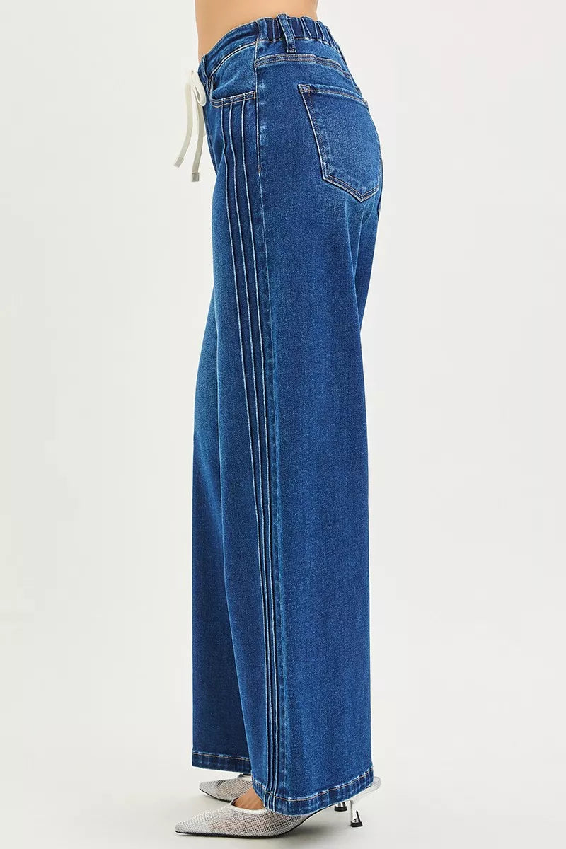 RISEN Full Size Mid Rise Wide Side Pintuck Jeans with Front Drawstring Plus Size-Jeans-Trendsi-[option4]-[option5]-[option6]-[option7]-[option8]-Shop-Boutique-Clothing-for-Women-Online