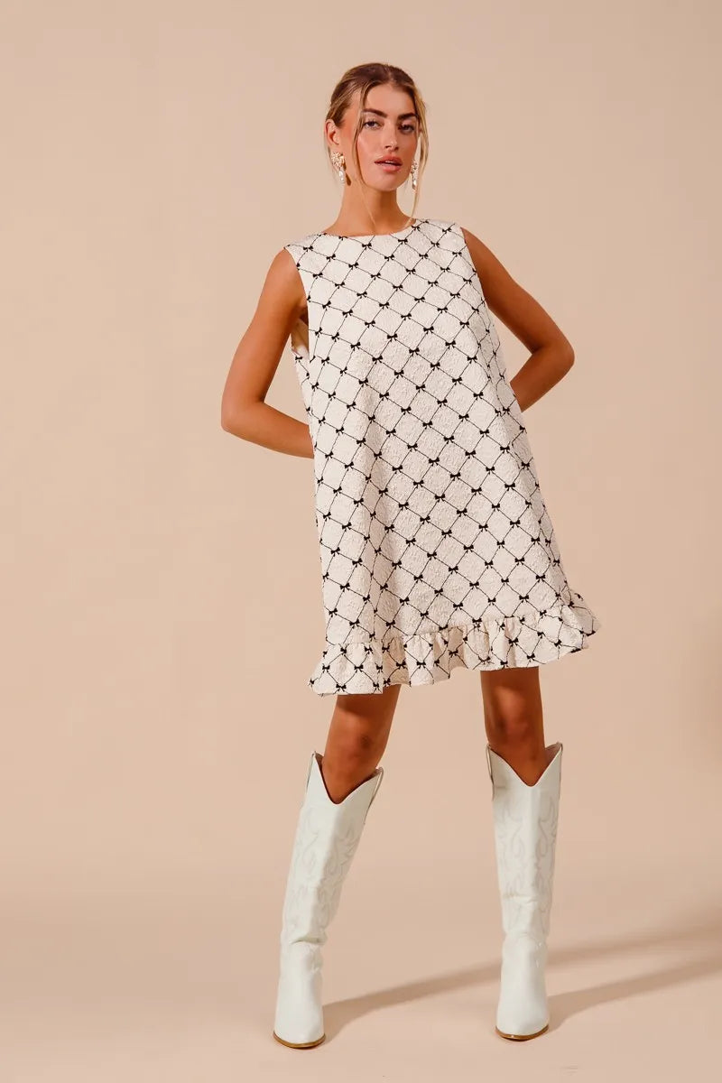 SO ME Texture Bow Printed Mini Ruffle Dress-Dresses-Trendsi-[option4]-[option5]-[option6]-[option7]-[option8]-Shop-Boutique-Clothing-for-Women-Online