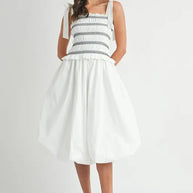 MABLE Smocked Bodice Bubble Midi Dress-Dresses-Trendsi-Off White-S-[option4]-[option5]-[option6]-[option7]-[option8]-Shop-Boutique-Clothing-for-Women-Online