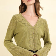 VERY J V-Neck Lace Detail Button Down Crop Ribbed Knit Top-Crop Tops-Trendsi-[option4]-[option5]-[option6]-[option7]-[option8]-Shop-Boutique-Clothing-for-Women-Online