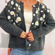 Flower Button Up Long Sleeve Cardigan-Cardigan-Trendsi-Dark Gray-One Size-[option4]-[option5]-[option6]-[option7]-[option8]-Shop-Boutique-Clothing-for-Women-Online