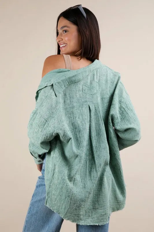 VERY J Mineral Washed Gauze Button Down Shirt-Womens Outerwear/Shacket-Trendsi-[option4]-[option5]-[option6]-[option7]-[option8]-Shop-Boutique-Clothing-for-Women-Online