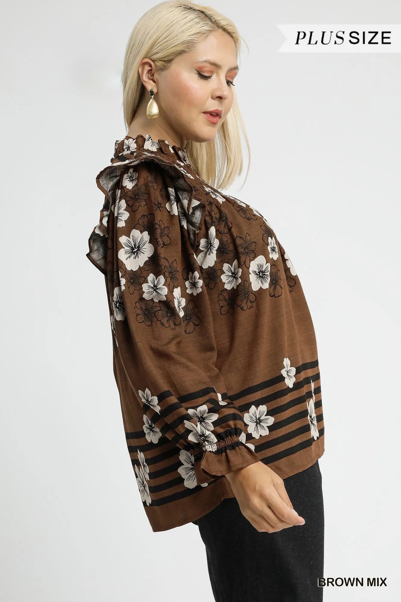 Umgee Full Size Mix Floral Smocked Ruffle Blouse-Blouses-Trendsi-[option4]-[option5]-[option6]-[option7]-[option8]-Shop-Boutique-Clothing-for-Women-Online