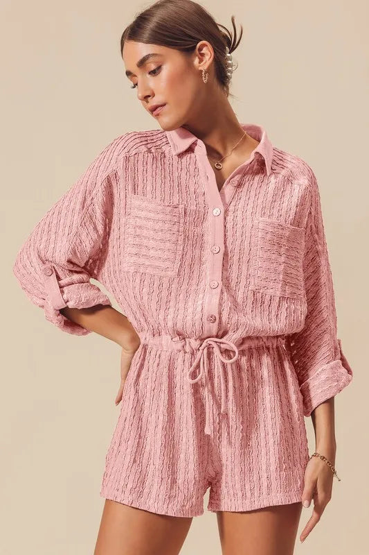 SO ME Textured Knit Button Front Romper-Jumpsuits & Rompers-Trendsi-DUSTY PINK-S-[option4]-[option5]-[option6]-[option7]-[option8]-Shop-Boutique-Clothing-for-Women-Online
