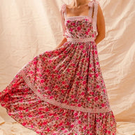 SO ME Floral Maxi Dress With Ribbon Tie Lace Strap-Dresses-Trendsi-PINK COMBO-S-[option4]-[option5]-[option6]-[option7]-[option8]-Shop-Boutique-Clothing-for-Women-Online