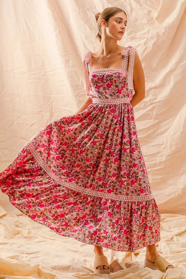 SO ME Floral Maxi Dress With Ribbon Tie Lace Strap-Dresses-Trendsi-PINK COMBO-S-[option4]-[option5]-[option6]-[option7]-[option8]-Shop-Boutique-Clothing-for-Women-Online