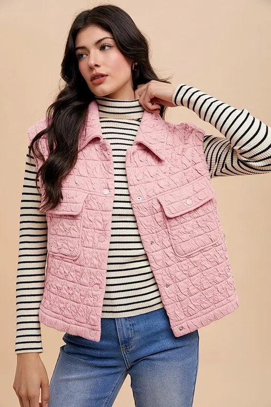 Annie Wear Texture Quilted Snap Down Vest Coat-Vest-Trendsi-Blush Pink-S-[option4]-[option5]-[option6]-[option7]-[option8]-Shop-Boutique-Clothing-for-Women-Online
