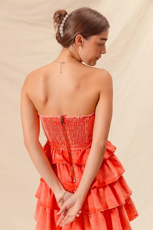 SO ME Strapless Ruffle Layered Game Day Cheer Up Dress-Dresses-Trendsi-[option4]-[option5]-[option6]-[option7]-[option8]-Shop-Boutique-Clothing-for-Women-Online