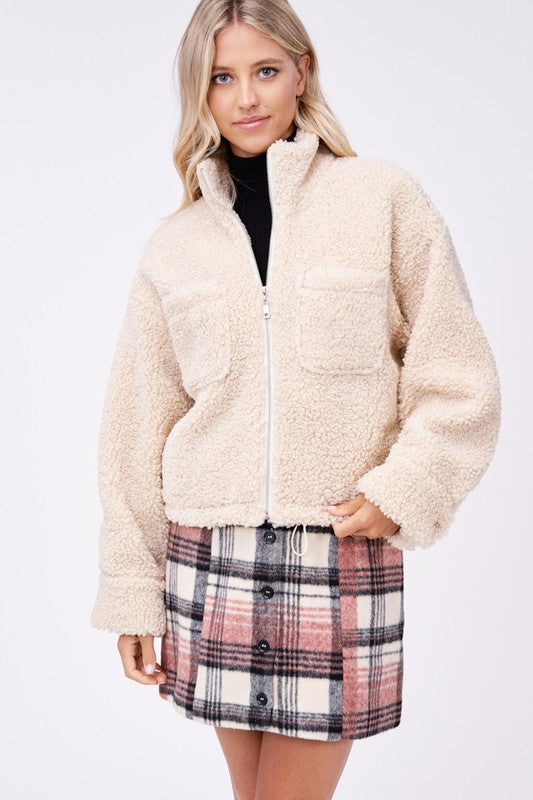 SHERPA JACKET WITH FRONT POCKETS-Emory Park-[option4]-[option5]-[option6]-[option7]-[option8]-Shop-Boutique-Clothing-for-Women-Online
