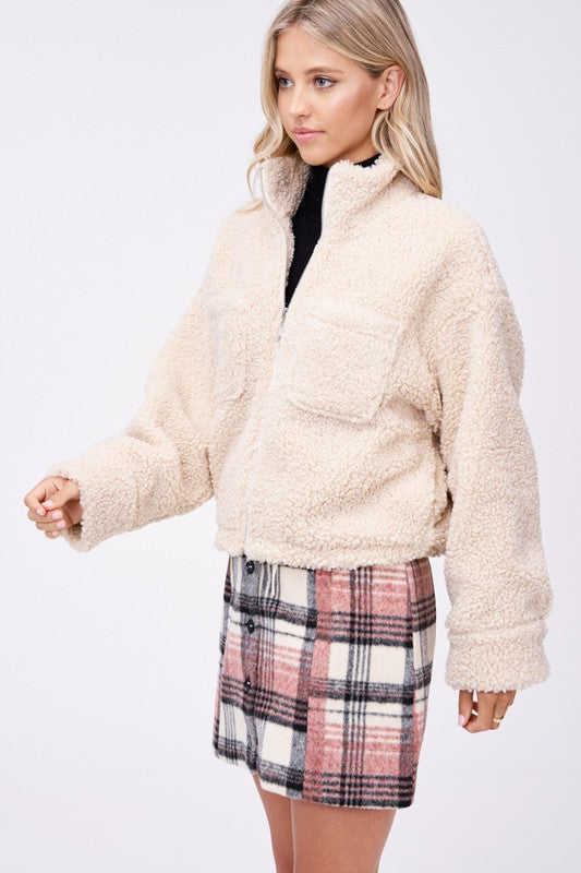 SHERPA JACKET WITH FRONT POCKETS-Emory Park-[option4]-[option5]-[option6]-[option7]-[option8]-Shop-Boutique-Clothing-for-Women-Online