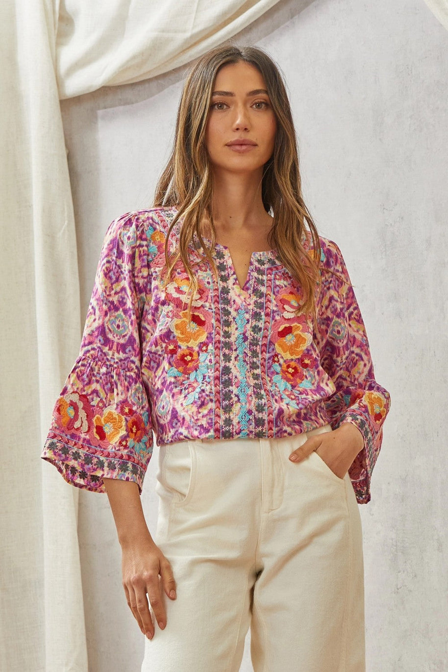 Print Embroidery Tunic Top-Tops-Ave Shops-[option4]-[option5]-[option6]-[option7]-[option8]-Shop-Boutique-Clothing-for-Women-Online