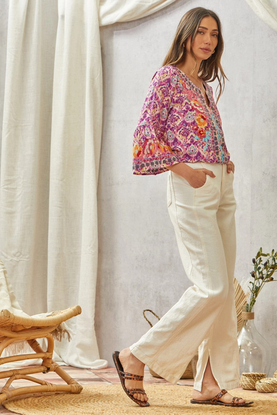Print Embroidery Tunic Top-Tops-Ave Shops-[option4]-[option5]-[option6]-[option7]-[option8]-Shop-Boutique-Clothing-for-Women-Online