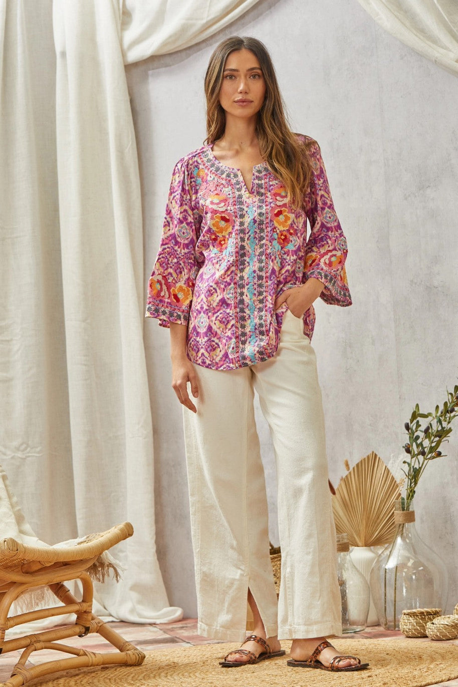 Print Embroidery Tunic Top-Tops-Ave Shops-[option4]-[option5]-[option6]-[option7]-[option8]-Shop-Boutique-Clothing-for-Women-Online