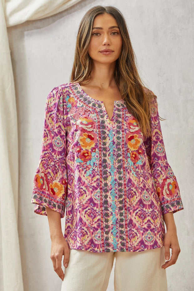 Print Embroidery Tunic Top-Tops-Ave Shops-[option4]-[option5]-[option6]-[option7]-[option8]-Shop-Boutique-Clothing-for-Women-Online