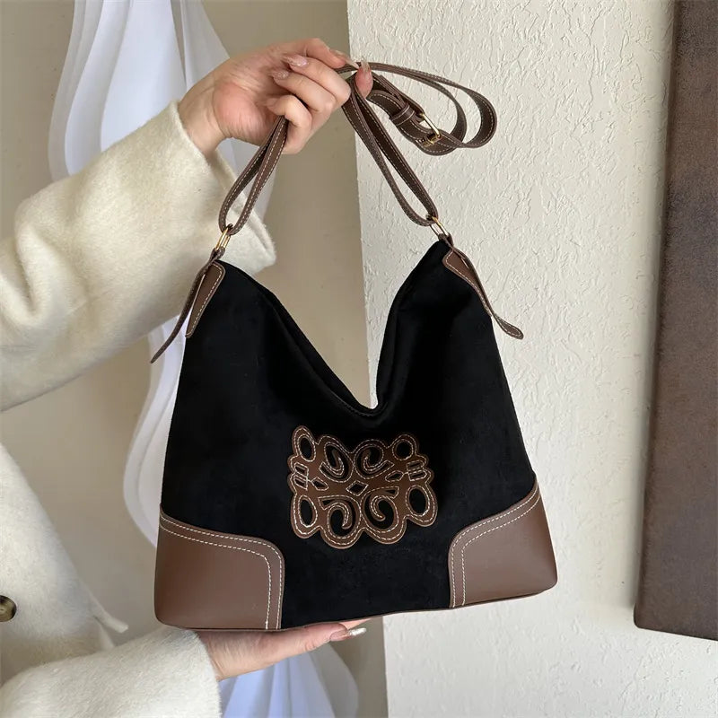 Suede Patch Adjustable Strap Tote Bag-Bags-Trendsi-[option4]-[option5]-[option6]-[option7]-[option8]-Shop-Boutique-Clothing-for-Women-Online