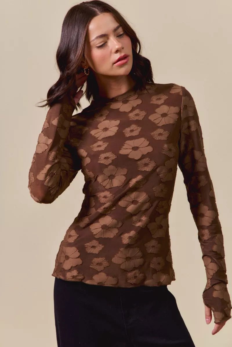 SO ME Stretched Jacquard Casual Tops with Thumb Opening-Blouses-Trendsi-[option4]-[option5]-[option6]-[option7]-[option8]-Shop-Boutique-Clothing-for-Women-Online