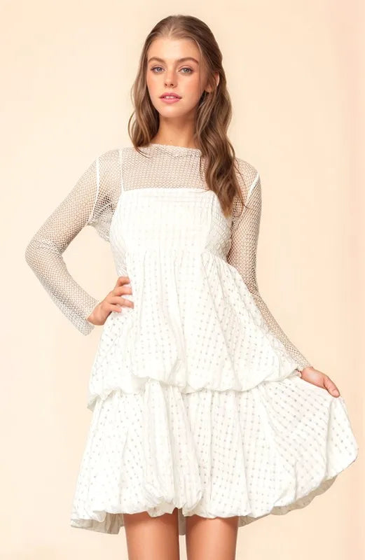 Davi & Dani Checker Print Side Pockets Textured Mini Dress-Dresses-Trendsi-White-S-[option4]-[option5]-[option6]-[option7]-[option8]-Shop-Boutique-Clothing-for-Women-Online