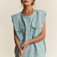 J.NNA Frayed Tweed Padded Shoulder Vest-Vest-Trendsi-Celeste Blue-S-[option4]-[option5]-[option6]-[option7]-[option8]-Shop-Boutique-Clothing-for-Women-Online