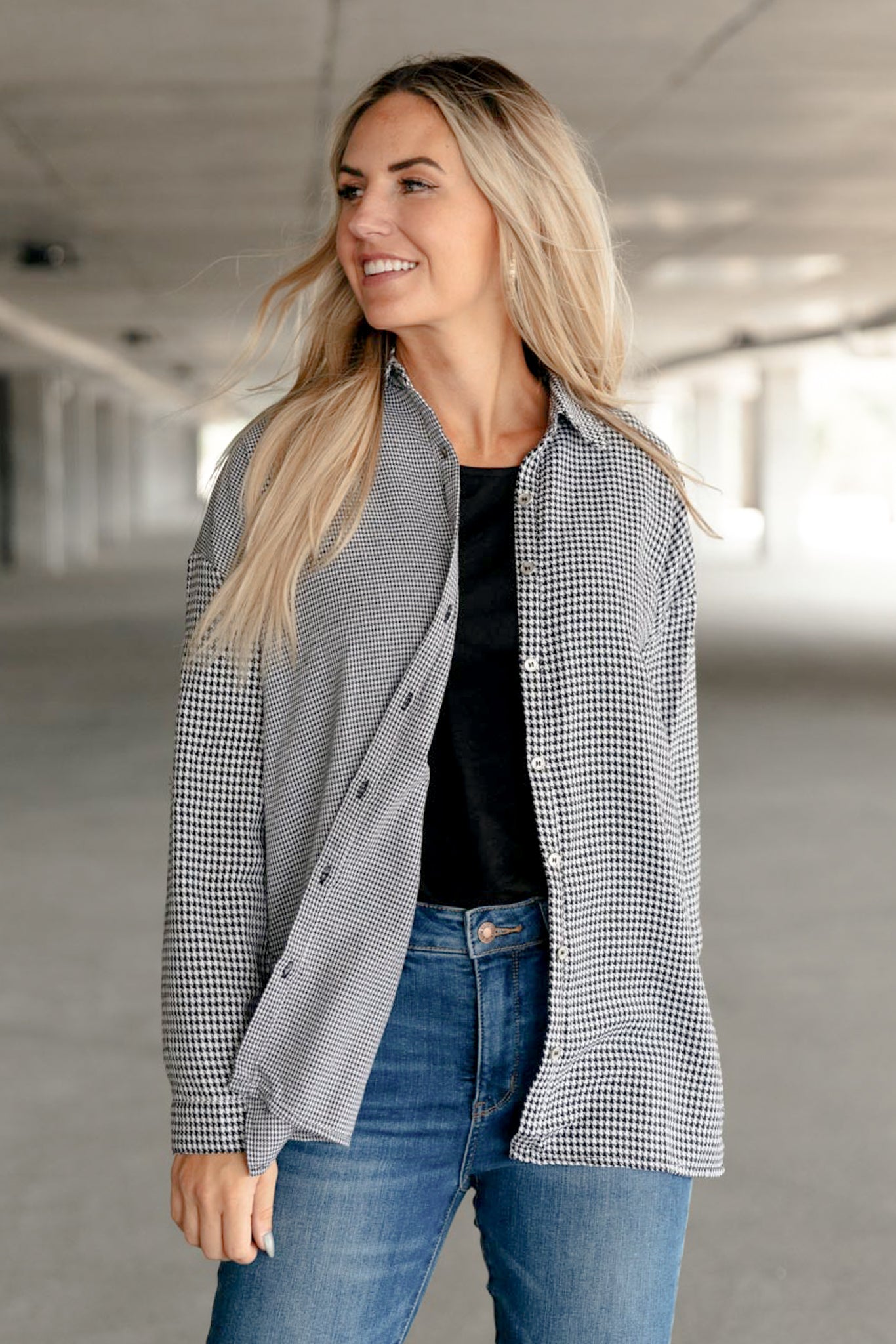 Mixed Houndstooth Button Up Top-Womens-Ave Shops-[option4]-[option5]-[option6]-[option7]-[option8]-Shop-Boutique-Clothing-for-Women-Online