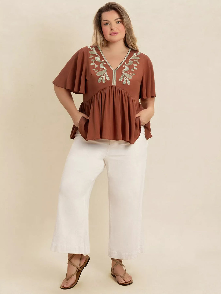 Plus Size Embroidered V-Neck Flutter Sleeve Blouse-Blouses-Trendsi-[option4]-[option5]-[option6]-[option7]-[option8]-Shop-Boutique-Clothing-for-Women-Online