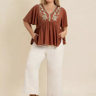 Plus Size Embroidered V-Neck Flutter Sleeve Blouse-Blouses-Trendsi-[option4]-[option5]-[option6]-[option7]-[option8]-Shop-Boutique-Clothing-for-Women-Online