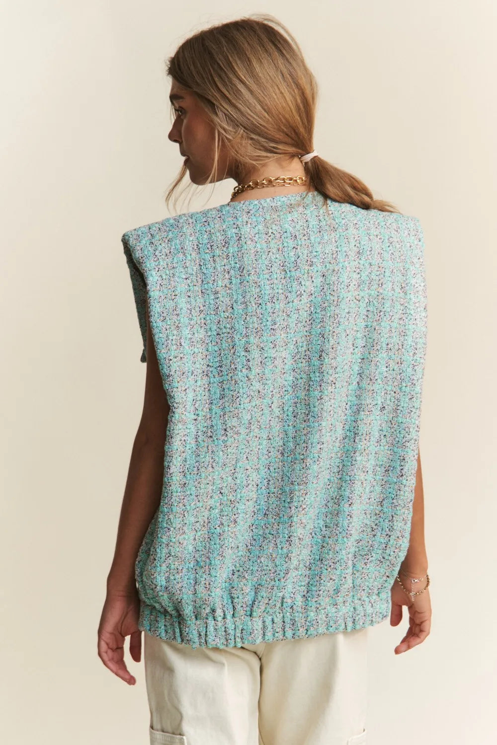 J.NNA Frayed Tweed Padded Shoulder Vest-Vest-Trendsi-[option4]-[option5]-[option6]-[option7]-[option8]-Shop-Boutique-Clothing-for-Women-Online