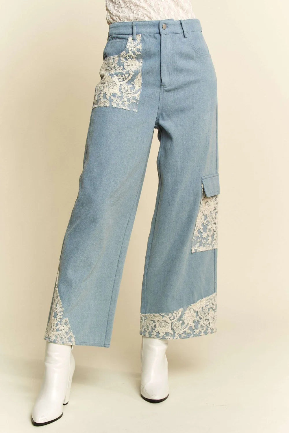 Davi & Dani Lace Applique Wide Leg Jeans-Jeans-Trendsi-Light-S-[option4]-[option5]-[option6]-[option7]-[option8]-Shop-Boutique-Clothing-for-Women-Online