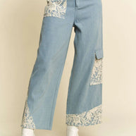 Davi & Dani Lace Applique Wide Leg Jeans-Jeans-Trendsi-Light-S-[option4]-[option5]-[option6]-[option7]-[option8]-Shop-Boutique-Clothing-for-Women-Online