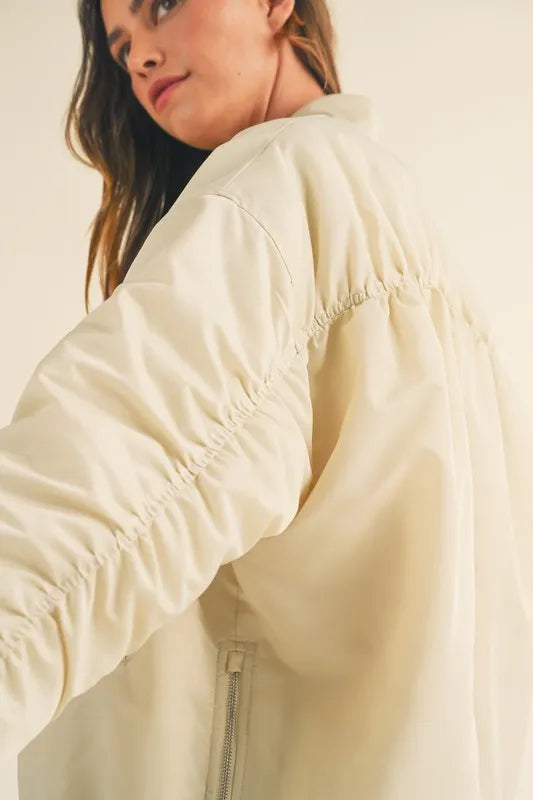 MABLE Back Ruched Utiltiy Bomber Jacket-Jackets-Trendsi-[option4]-[option5]-[option6]-[option7]-[option8]-Shop-Boutique-Clothing-for-Women-Online