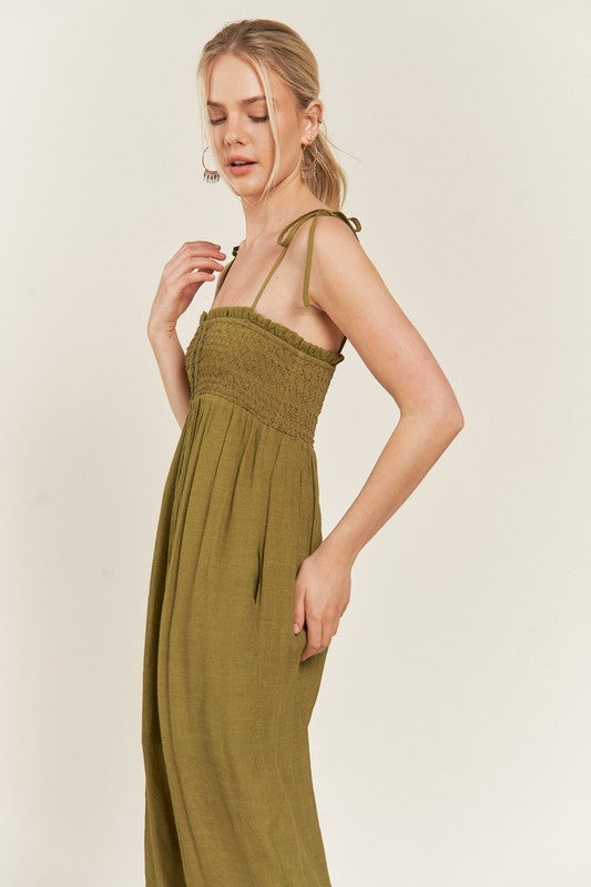 SMOCKED TIE STRAP JUMPSUIT-Jade By Jane-[option4]-[option5]-[option6]-[option7]-[option8]-Shop-Boutique-Clothing-for-Women-Online