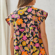 Multicolored Print Babydoll Top with Floral Embroidery-Tops-Ave Shops-[option4]-[option5]-[option6]-[option7]-[option8]-Shop-Boutique-Clothing-for-Women-Online