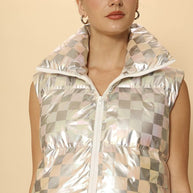 Metallic puffer vest-Miss Sparkling-Off white checker-S-[option4]-[option5]-[option6]-[option7]-[option8]-Shop-Boutique-Clothing-for-Women-Online