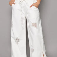 POL Distressed Drawstring Slit Wide leg Pants-Pants-Trendsi-White-S-[option4]-[option5]-[option6]-[option7]-[option8]-Shop-Boutique-Clothing-for-Women-Online