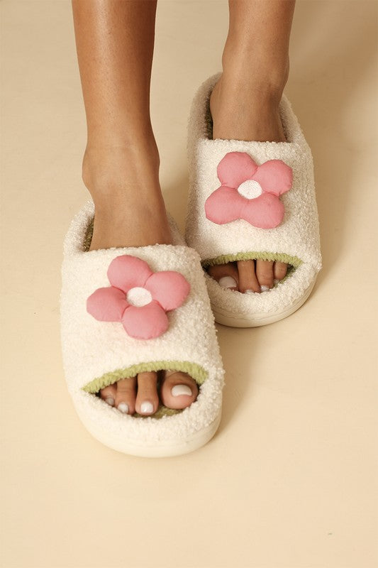 Sherpa slippers with contrast 3D flower detail-Miss Sparkling-Pink Flower-37/38-[option4]-[option5]-[option6]-[option7]-[option8]-Shop-Boutique-Clothing-for-Women-Online